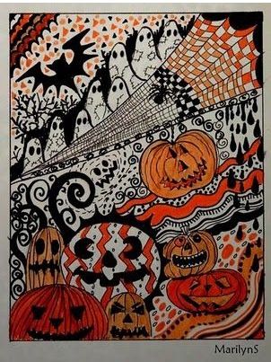 Halloween Zentangle Halloween Zentangle, Chalkboard Inspiration, Zentangle Doodle, Fall Art Projects, Tangle Doodle, Doodle Inspiration, Tangle Patterns, Elementary Art Projects, Halloween Illustration