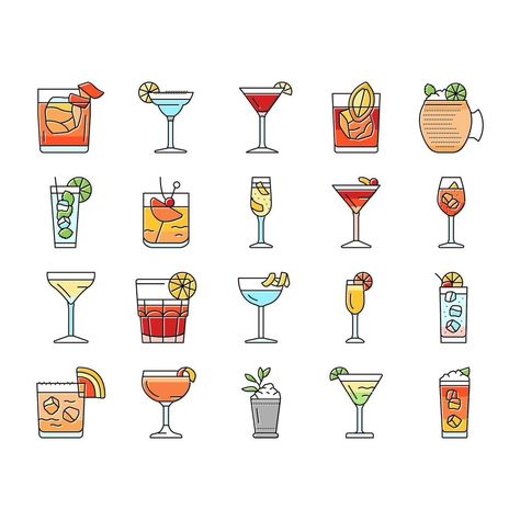 Alcohol Embroidery, Cocktail Embroidery, Embroidery Cocktail, Cocktail Pattern Illustration, Hand Embroidery Cocktail Napkins, Cocktails Vector, Alcohol Bar, Food Art Painting, Icon Set Vector