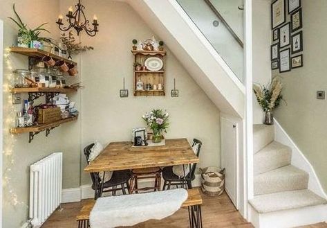 Small Terraced House Interior, Uk Small Terraced House Interiors, Terraced House Interior, Staircase In Living Room, Stairs Nook, Small Terraced House, Terrace House Interior, Stairs Living Room, Home Staircase