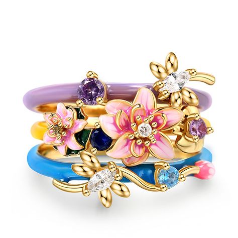 Water Lily Jewelry, Trophy Collection, Lily Ring, Dreamy Garden, Dope Jewelry Accessories, Jewelry Knowledge, Multicolor Jewelry, Sterling Silver Stacking Rings, Jewelry Words