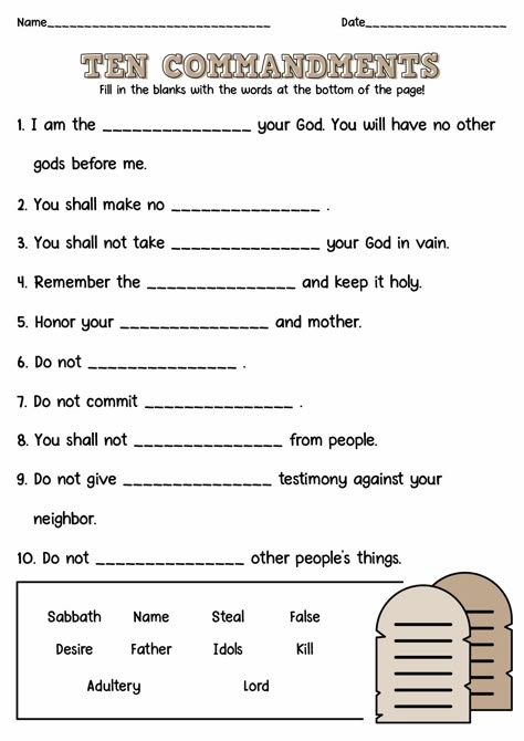 Children Ten Commandments Worksheets 10 Commandments Worksheet, 10 Commandments Craft, Sunday School Worksheets, The 10 Commandments, Bible Worksheets, Bible Quiz, Bible Activities For Kids, The Ten Commandments, Bible Study For Kids