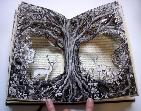 Forest Altered Books | Reflections Kunstjournal Inspiration, Tunnel Book, Forest Deer, 동화 삽화, Altered Book Art, Book Sculpture, Sketchbook Pages, Up Book, Arte Sketchbook