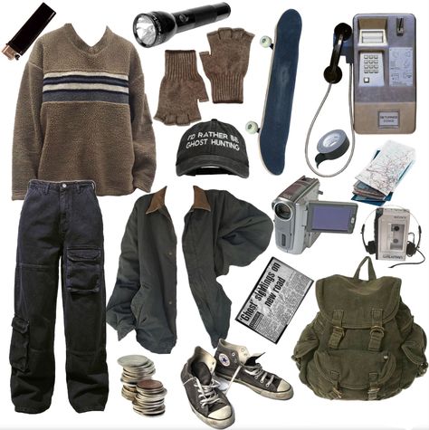 Istp Aesthetic Clothes, Cryptidcore Bag, Woods Aesthetic Outfit, Cryptidcore Outfit Summer, Survival Aesthetic Outfits, Criptyd Core Outfit, Paranormal Investigator Aesthetic Outfits, 90s Tomboy Fashion, Cryptic Core Outfits