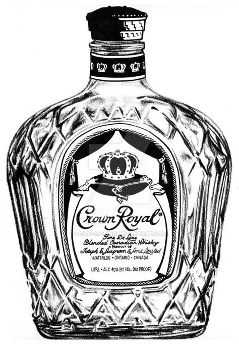 Crown Royal b & w bottle templete Crown Royal Tattoo Ideas, Crown Royal Tattoo, Bottle Drawings, Beer Drawing, Crown Royal Drinks, Beer Tattoos, Crown Royal Bottle, Crown Bottle, Crown Illustration