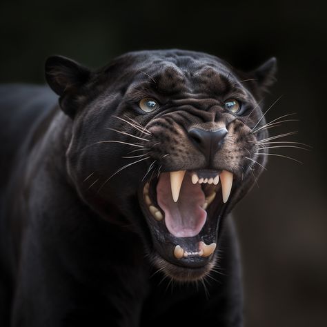 Panther Reference Photo, Panther Snarling, Black Panther Photography, Panther Growling, Panther Tattoo Realistic, Panther Roaring, Panther Reference, Panther Photography, Angry Panther