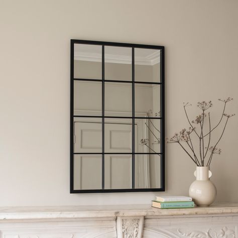 Our beautiful Marley mirror captures attention with its window pane style appearance. With a sleek black metal frame its pleasing rectangular shape will look smart and make it a talking point in both contemporary and traditional settings. Mirror Black Frame, Grid Mirror, Window Pane Mirror, Hall Mirrors, Mirror Antique, Small Mirror, Matching Furniture, Window Mirror, Dressing Table Mirror