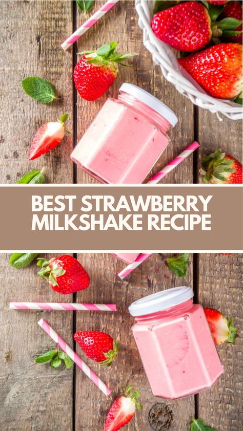 Best Strawberry Milkshake Recipe is made with fresh strawberries, vanilla ice cream, and milk, creating a creamy, delicious treat this recipe serves 6 and takes about 10 minutes to prepare, making it a quick and easy favorite for everyone. Best Strawberry Milkshake Recipe, Strawberry Milkshake Recipe, Milkshake Recipe Strawberry, Milkshake Recipe, Strawberry Dessert Recipes, Fruity Desserts, Milkshake Recipes, Strawberry Milkshake, Strawberry Desserts