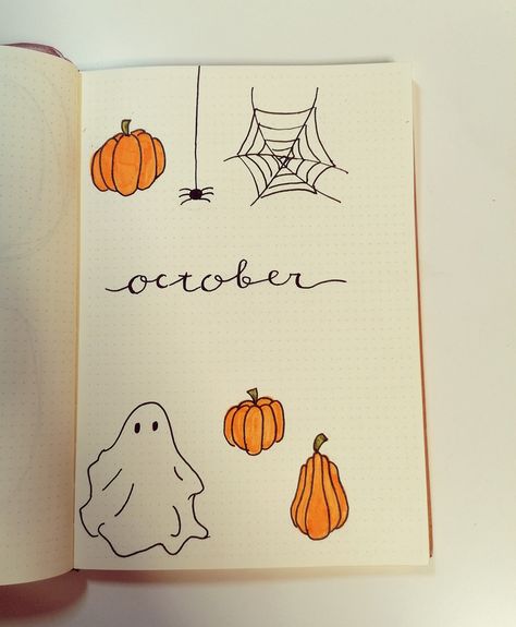 Bullet journal,October,pumpkins,ghost,spider,Halloween Month Page Journal, Journal Halloween Ideas, October Page Bullet Journal, Oct Bullet Journal, October Title Page Bullet Journal, October Journal Spread, September Journal Page, Junk Journal Halloween, October Scrapbook Ideas