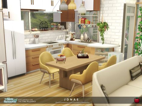 The Sims Resource - Jonas - small home - no cc Small Sims Kitchen, Kitchen Ideas Sims 4 No Cc, Dining Room Sims 4 No Cc, Small Living Room Sims 4, Small Kitchen Sims 4, Living Room Sims 4 No Cc, Sims 4 Decor Ideas No Cc, Sims 4 Small Living Room, Sims 4 Dining Room Ideas No Cc