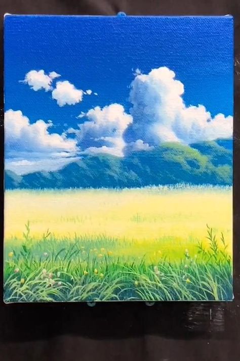 Acrylic Field Painting, How To Paint Grass Field Acrylic, How To Paint A Field, How To Paint Grass Acrylic, Painting Grass With Acrylics, Grass Painting Tutorial, Nature Paintings Acrylic, Art Crayon, Grass Painting