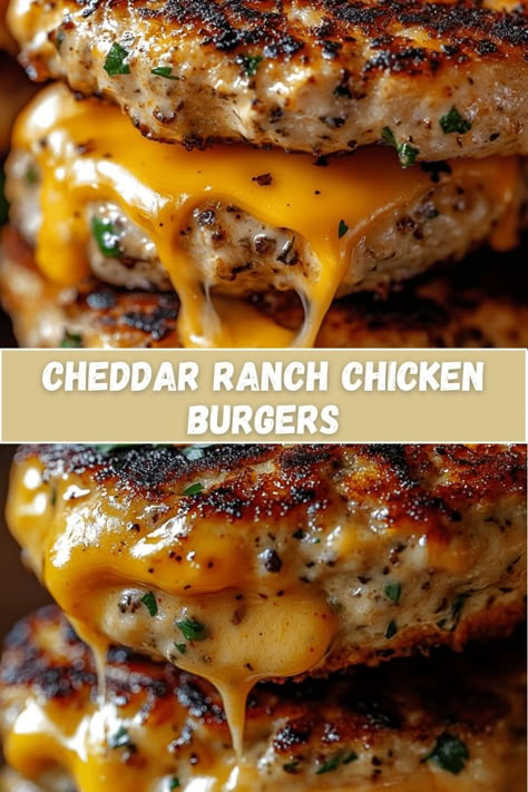 Chicken Ranch Burgers, Cheddar Ranch Chicken, Chicken Burger Patties, Cast Iron Skillet Meals, Iron Skillet Meals, Chicken Patty Recipes, Hawaiian Crockpot Chicken, Ranch Burgers, Ground Chicken Burgers