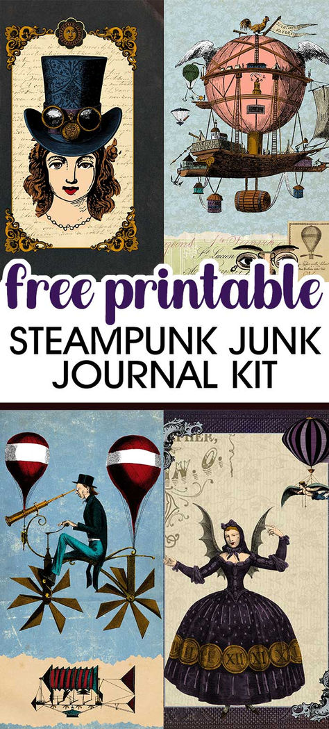 Vintage Steampunk Junk Journal Kit - Free Printable Steampunk Images Free Printable, Steampunk Junk Journal Ideas, Free Steampunk Printables, Free Junk Journal Kit Printables, Steampunk Cosplay Diy, Vintage Journal Pages, Steampunk Junk Journal, Steampunk Printables, Steampunk Journal