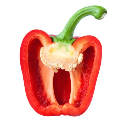 red bell pepper cut in half - Brave Search Bell Pepper Reference, Bell Pepper Still Life, Fruit And Vegetables Photography, Fruit Refrence Pictures, Bell Pepper Illustration, Pepper Reference, Bell Pepper Drawing, Fruit Cut In Half, Food Reference Photos