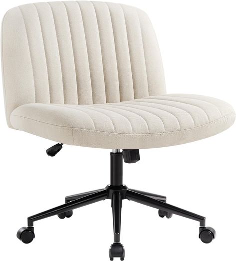 IWMH Armless Office Chair, Desk Chair with Wheels,Ergonomic Criss Cross Legged Chair with Fabric Padded,Height Adjustable Wide Seat Computer Chair,Mid-Back Swivel Vanity chair for Home Office(Beige) Modern Home Office Desk, Modern Computer Desk, Office Desk Chairs, Cross Legged, Computer Desk Chair, Vanity Chair, Home Office Desk, Office Desk Chair, Modern Home Office