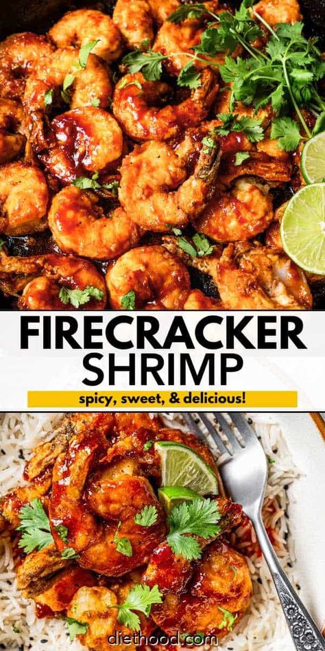 Firecracker shrimp is fried until crispy and then tossed in sweet and fiery firecracker sauce. It's an easy dinner that's ready in 30 minutes! #firecrackershrimp #shrimp #spicy Crispy Dragon Shrimp, Dragon Shrimp, Spicy Shrimp Recipe, Diethood Recipes, Shrimp Sauce Recipes, Firecracker Sauce, Firecracker Shrimp, Sweet And Spicy Shrimp, Spicy Shrimp Recipes