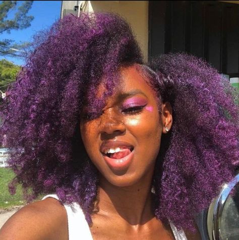 Purple Natural Hair, Color Afro, Human Hair For Braiding, Dark Purple Hair, Dyed Hair Purple, Temporary Hair Dye, Hair Afro, Dyed Hair Inspiration, Dyed Natural Hair