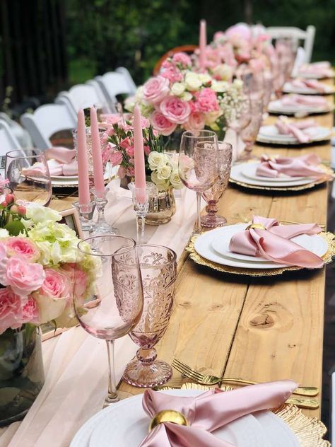 Mia is ONE Birthday Party Ideas | Photo 10 of 11 One Birthday Party Ideas, Pink Party Tables, Girl Birthday Party Ideas, Pink Table Settings, Dinner Party Table Settings, Girly Birthday Party, Brunch Decor, Girls Brunch, Elegant Birthday Party