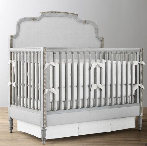 Crib for the nursery Crib Headboard, Upholstered Crib, Crib Safety, Grey Crib, Full Size Headboard, Babies Nursery, Crib Toddler Bed, Rh Baby