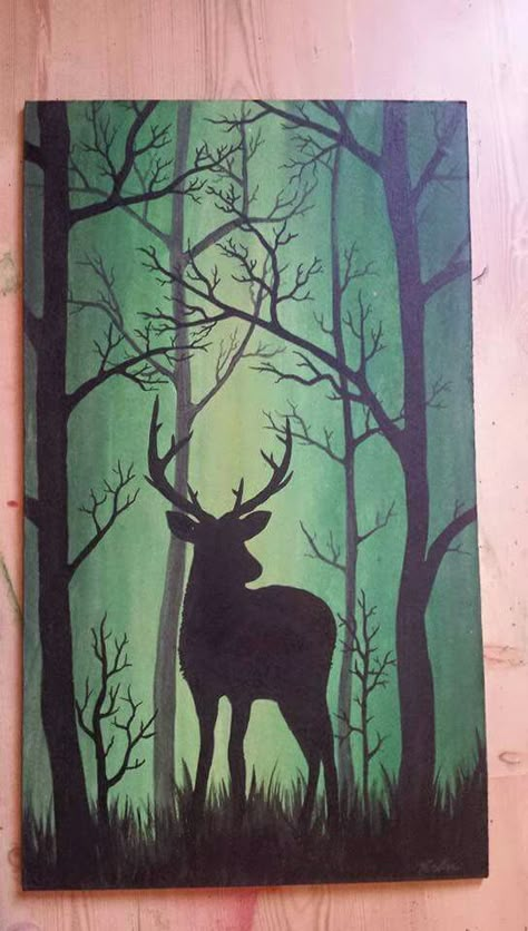 fluid acrylics... Deer Silhouette Painting, ملصق ديني, Deer Painting, Silhouette Painting, Simple Canvas Paintings, Easy Canvas Art, Canvas Painting Designs, Canvas Painting Diy, Disegni Artistici