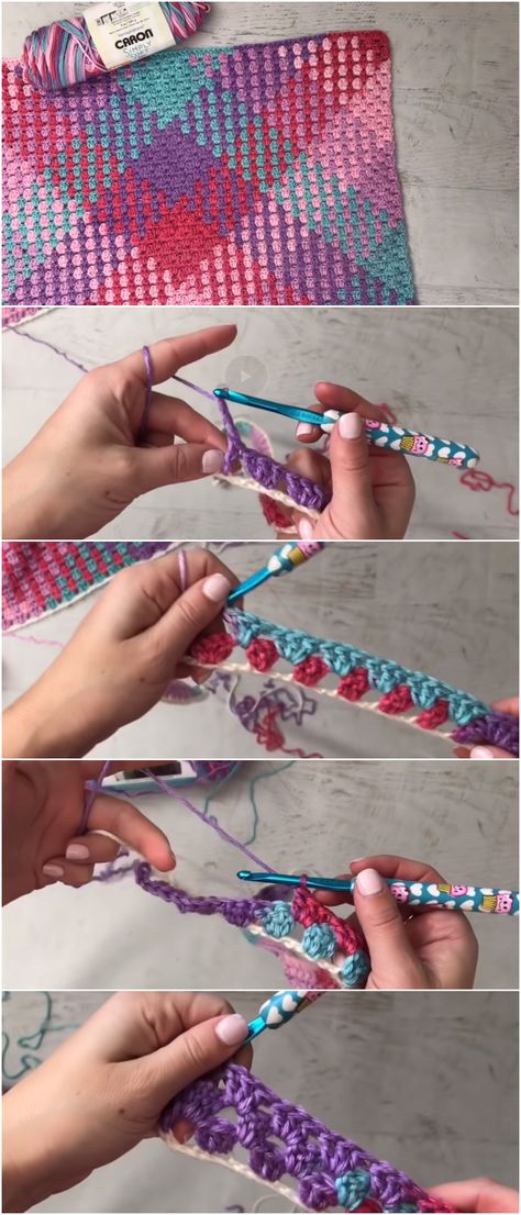 Crochet Color Pooling with Caron Simply Soft Stripes ( Granny Stitch For beginners) #crochet Colour Pooling Crochet, Crochet Color Pooling, Color Pooling Crochet, Pooling Crochet, Color Pooling, Planned Pooling, Crochet Granny Stitch, Caron Yarn, Granny Stitch