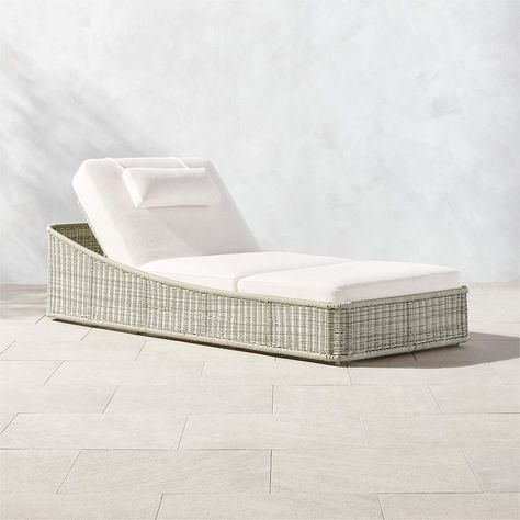 Nino Modern White Rattan Outdoor Chaise Lounge with White Boucle Sunbrella Cushions | CB2 Brown Chaise Lounge, Modern Outdoor Dining Chairs, Modern Outdoor Lounge Chair, Pool Chaise Lounge, Modern Outdoor Lounge, Benches Outdoor, Pool Chaise, White Rattan, Modern Outdoor Dining