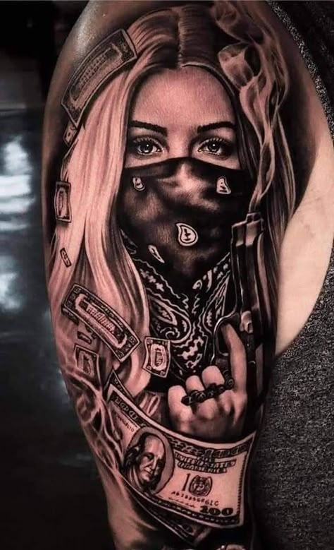 Chicano Tattoos Gangsters, Bandana Tattoo, Gangster Tattoo, Chicanas Tattoo, Catrina Tattoo, Skull Girl Tattoo, Girl Face Tattoo, Gangsta Tattoos, Girl Arm Tattoos