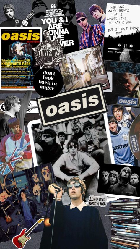 Oasis Aesthetic Band, 90s Bands Aesthetic, Band Collage Wallpaper, Oasis Band Aesthetic, Oasis Aesthetic Wallpaper, Liam Gallagher Wallpaper, 90s Band Aesthetic, Oasis Collage, Oasis 90s