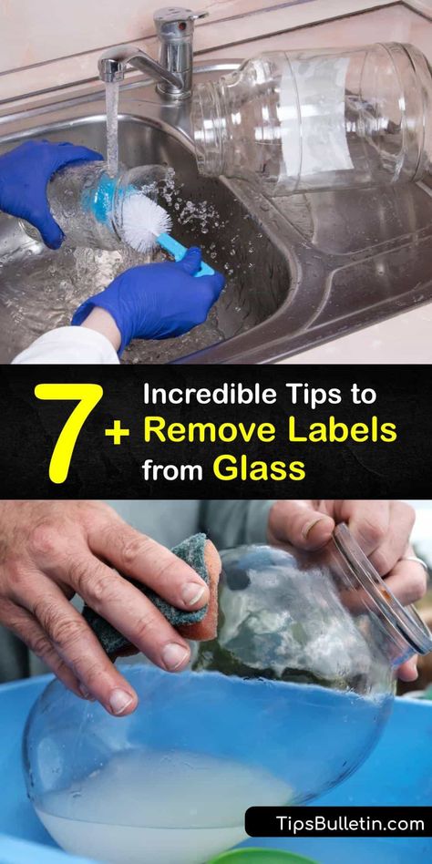 Learn how to remove a sticky label from a glass bottle and leave it with a clean surface. Bottle labels are tricky to remove since they leave behind a sticky residue. Yet, it’s easy to get labels off glass jars with vinegar, rubbing alcohol, and other home remedies. #howto #remove labels #glass Take Labels Off Wine Bottles, Remove Stickers From Glass Jars, How To Remove Labels From Glass Jars, Label Remover Diy Glass Jars, Remove Sticky Labels From Plastic Bottle, Removing Labels From Glass Bottles, Remove Jar Labels, Get Stickers Off, Remove Sticky Labels