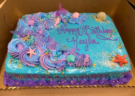 Mermaid Half Sheet Cake, Mermaid Cake With Buttercream, Square Mermaid Birthday Cake, Mermaid Sheet Cake Ideas Under The Sea, Square Mermaid Cake, Mermaid Cake Sheet, Mermaid Birthday Sheet Cake Ideas, Rectangle Mermaid Cake, Mermaid Birthday Cake Sheet