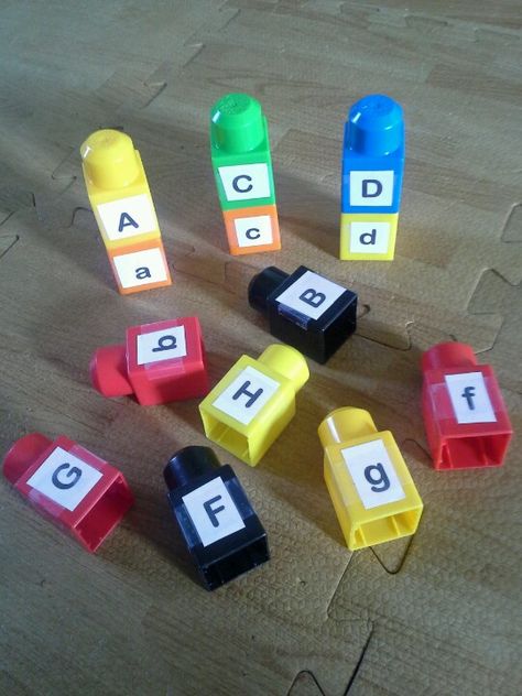 Mega block match up! --capital and lowercase letters Capital And Lowercase Letters Activities, Blocks With Letters, Prek Literacy, Mega Blocks, Preschool Language, Preschool Literacy, Alphabet Activities Preschool, Teaching Letters, Letter Activities