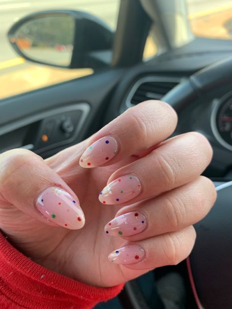 Pokadot Nails Acrylic, Disney Inspired Nails, Holloween Makeup, 2022 Nails, Confetti Nails, Cute Short Nails, January Nails, Short Gel Nails, Nude Nail