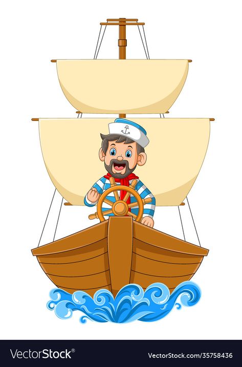 Sailor Images, Ship In The Ocean, Teacher Classroom Posters, Boat Cartoon, Swimming Posters, Ship Vector, Gif Png, Funny Cartoon Characters, Page Borders Design