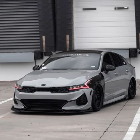 Kia K5 Gt Line Modified, Kia Stinger Modified, Kia K5 Modified, Car Builds, Kia K5, Kia Stinger, Grey Car, Wide Body Kits, Kia Rio