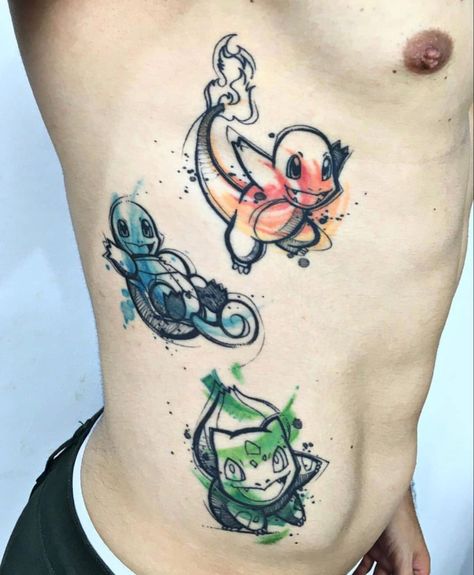 Pokemon Arm Tattoo, Pokemon Tattoo Pikachu, Pokemon Sketch Tattoo, Starter Pokemon Tattoo, Charmander Tattoo Ideas, Growlithe Tattoo, Matching Pokemon Tattoos, Simple Pokemon Tattoo, Pokémon Tattoo Ideas