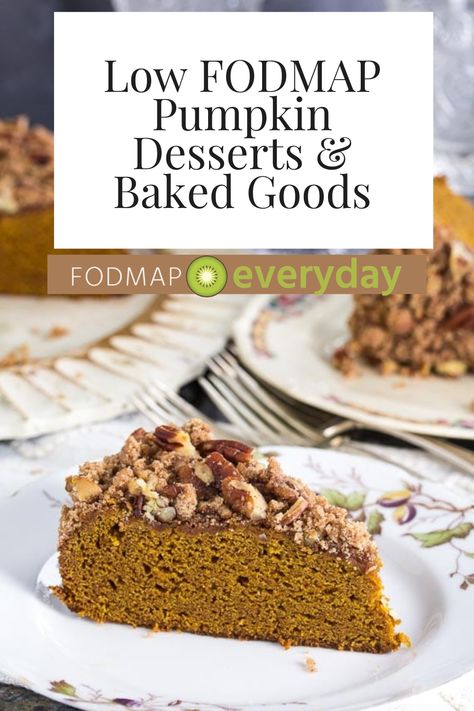 Looking for Low FODMAP Pumpkin Desserts & Baked Goods? We’ve got ’em! You CAN have pumpkin while on the low FODMAP diet – even during the Elimination Phase! From muffins to pies, cakes, cobblers, cookies and more, we have 16 sweet pumpkin recipes for you right here. (You can have butternut squash, kabocha, acorn and Delicata, too, and you can see those recipes in our roundup, Low FODMAP Savory Pumpkin & Squash Recipes). Low Fodmap Christmas Desserts, Low Fodmap Pumpkin Pie, Low Fodmap Baking Recipes, Low Fodmap Baking, Squash Kabocha, Low Fodmap Dessert, Low Fodmap Desserts, Low Fodmap Pumpkin, Fodmap Baking