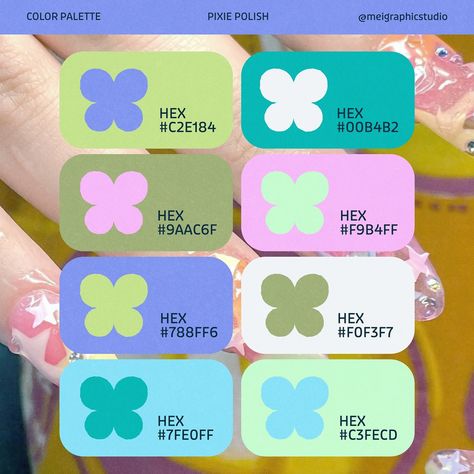 This aesthetic color palette features a beautiful olive green that introduces an earthy element to the color set. The vibrant greens ranging from khaki to turquoises add a sence of freshness and vitality.

The bright lavender pink and blue add a sense of richness, whimsy, and sophistication. These colors are also reminiscent of nature 🌷🪻

Lastly, pastel blue provides a sense of tranquility and is suggestive of the sky and bodies of water. Whimsy Color Palette, Magical Color Palette, Aesthetic Color Palette, Palette Aesthetic, Lavender Color Palette, Colour Pallets, Color Palette Ideas, Aesthetic Color, Palette Design