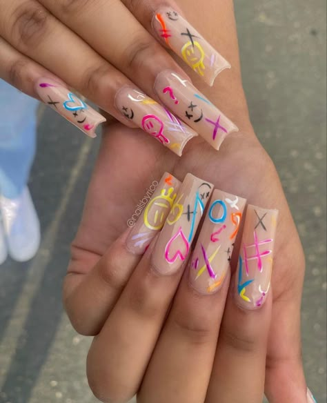 Nails Basic, Rave Nails, Graffiti Nails, Funky Nail Designs, 2025 Spring, Nails Opi, Nails Art Designs, Hippie Nails, Simple Acrylic Nails