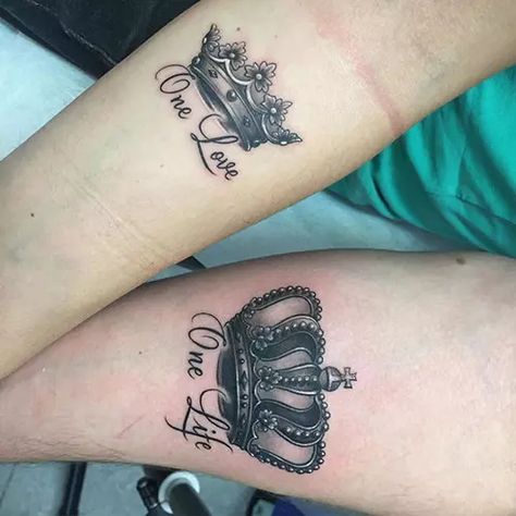 King James Tattoo Ideas, One Life One Love Tattoo, King And Queen Crown Tattoo, One Life Tattoo, One Love Tattoo, Queen Tattoos, Queen Crown Tattoo, Crown Tattoos, Scripture Tattoos