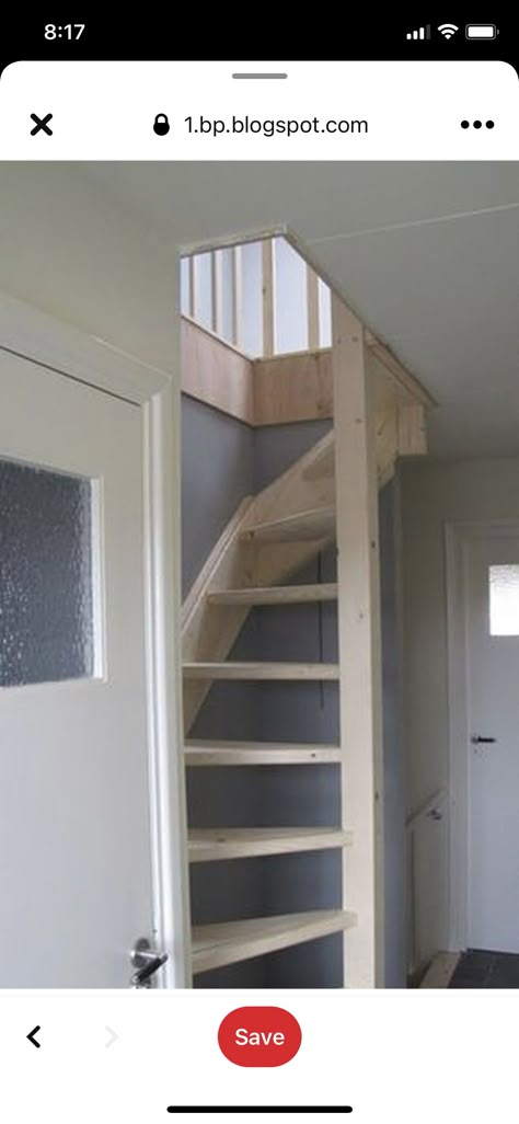 Attic Stairs Ideas Space Saving, Pull Out Loft Stairs, Small Space Under Stairs Ideas, Fold Up Loft Stairs, Fold Down Stairs Attic Ladder, Stairs For Small Spaces, Tiny House Stairs Diy Loft Ladders, Small Space Staircase, Tiny House Double Loft Stairs