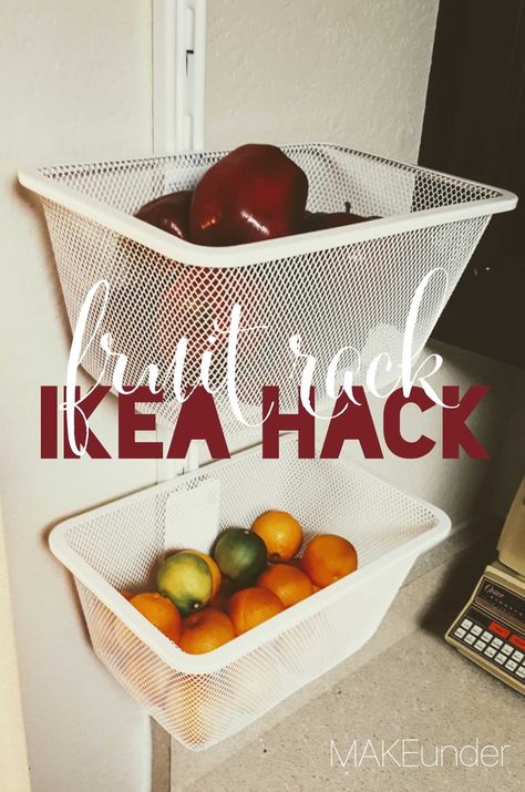 Ikea Fruit Storage, Ikea Risatorp Basket Ideas, Algot Ikea Hack, Wall Mounted Produce Storage, Fruit Basket Panel, Ikea Wall Hanging Organizer, Diy Crochet Hanging Fruit Basket, Ikea Kitchen Hanging Storage, Fruit Rack