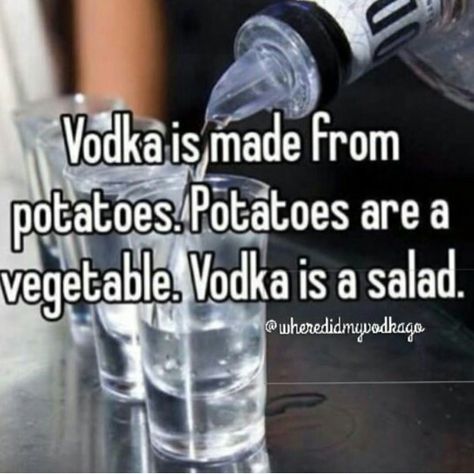 Vodka is a salad Vodka Quotes, Bar Quotes, Alcohol Quotes, 19 August, Alcohol Humor, Vegan Drinks, Demotivational Posters, Drinking Quotes, Memes Of The Day