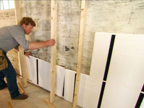 The Best Way to Insulate an Existing Concrete-Block Wall Foam Board Insulation, Insulating Basement Walls, Framing A Basement, Styrofoam Insulation, Basement Insulation, Diy Insulation, Foam Insulation Board, Concrete Block Walls, Cinder Block Walls