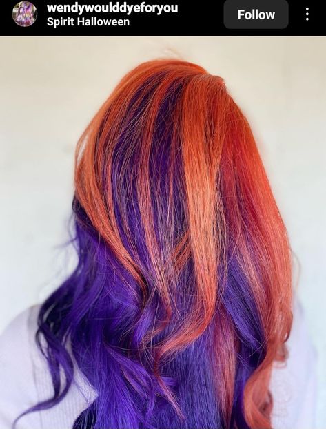 Purple And Orange Hair Highlights, Cooper And Purple Hair, Purple And Orange Hair Short, Ginger Hair With Purple, Two Color Hair Underneath, Orange And Purple Highlights, Ginger And Blue Hair, Copper And Purple Hair, Ginger And Purple Hair