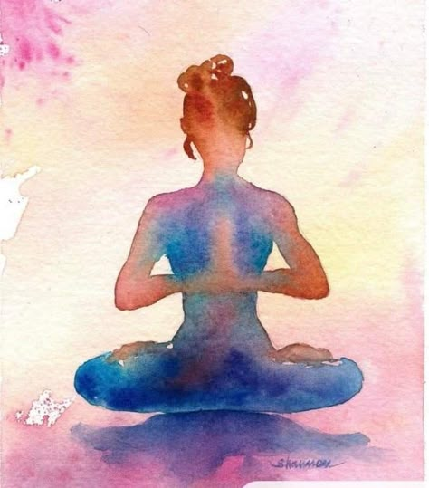 Yoga Painting Ideas, Watercolor Materials, Yoga Watercolor, Yoga Art Painting, Yoga Meditation Poses, Meditation Artwork, Yoga Painting, Yoga Drawing, Teaching Watercolor