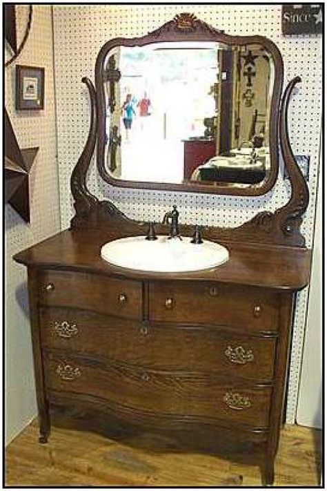 CHALLENGES OF USING AN ANTIQUE BATHROOM VANITY | Royal Oak, MI Patch Sink Dresser, Diy Dressing Tables, Dresser Antique, Antique Bathroom Vanity, Antique Dressers, Diy Bathroom Design, Antique Bathroom, Closet Vanity, Primitive Bathrooms