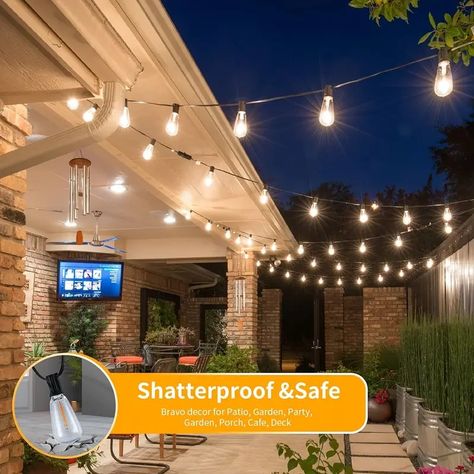 100 Ft Us Plug Outdoor String Lights For Outside - St38 Vintage Bulb Led Lighting With Dimmer Remote, 37+2 Led Fairy Garden Hanging Patio Light For Cafe Bistro Christmas Wedding Party Decor Night Lamp | Shop On Temu And Start Saving | Temu Bistro Lights Backyard, Porch String Lights, Hanging Patio Lights, Backyard String Lights, Christmas Rope Lights, Outdoor String Lights Patio, Vintage String Lights, Deck Balcony, Led String Lights Outdoor