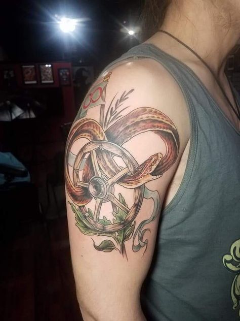 Wheel of Time tattoo by Elliot Masker Wheel Of Time Tattoo, Time Dragon, Nerd Tattoos, Tat Inspiration, Tattoo Removal Cream, Tattoo Mistakes, Nerd Tattoo, Robert Jordan, Stormlight Archive