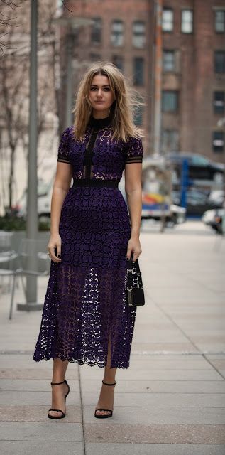 SELF-PORTRAIT DRESS Lace Wedding Guest Dress, Self Portrait Dress, Midi Skirts, Guest Outfit, Looks Style, Wedding Guest Outfit, Purple Dress, Guest Dresses, Pretty Dresses