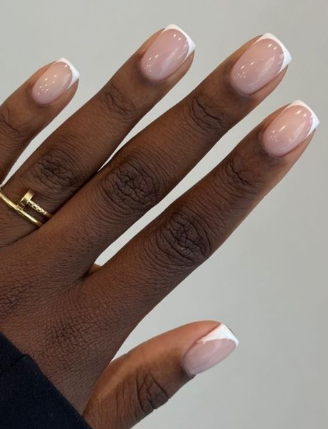 Classy Squoval Nails, French Nails On Black Women, French Manicure Dark Skin, Square Nails French Tip Color, French Nails Dark Skin, French Nails Black Women, Very Short French Nails, Nude Nails Black Women, French Manicure Short Nails