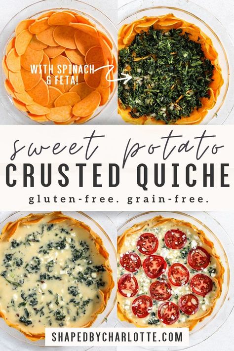 Quiche Potato, Potato Crust Quiche, Spinach And Feta Quiche, Traditional Quiche, Quiche With Spinach, Quiche Easy, Sweet Potato Crust Quiche, Sweet Potato Crust, Feta Quiche